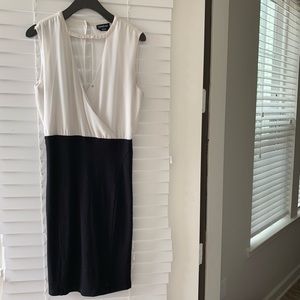 Bebe midi dress with keyhole back and draped top